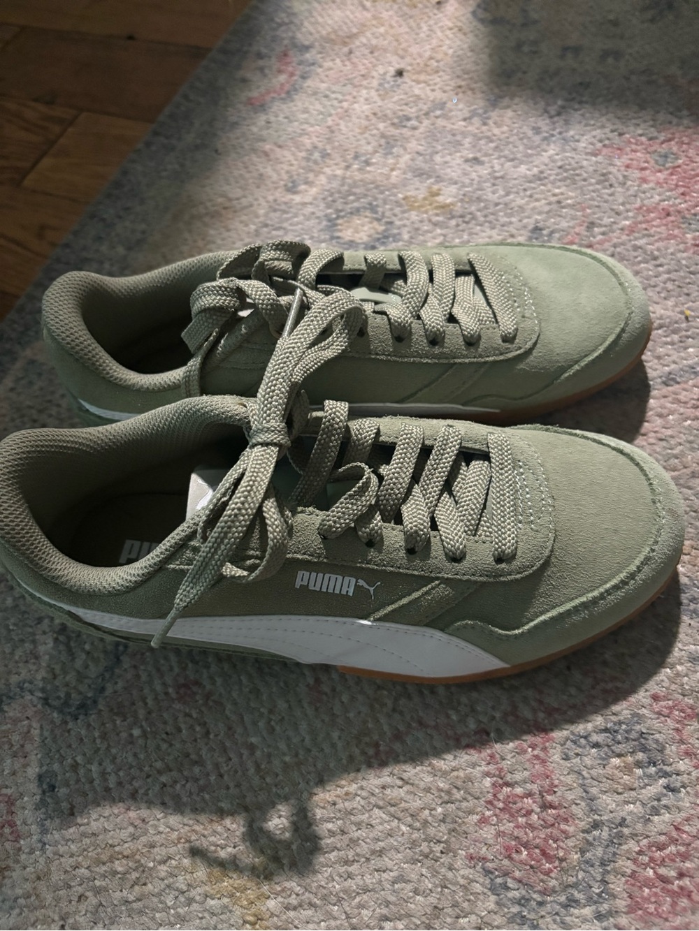Puma Olive Green Low-Top Sneakers with White Accent